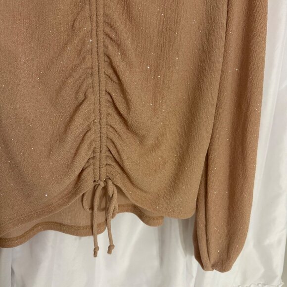 Entro Womens Small Ruched Drawstring Gold Glitter Blouse - Picture 2 of 6